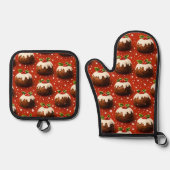 Best of Christmas pudding pattern oven mitt and po 鍋つかみ&鍋敷きセット (正面)