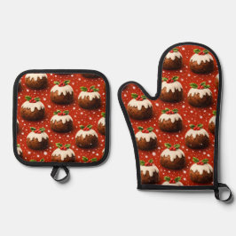 Best of Christmas pudding pattern oven mitt and po 鍋つかみ&鍋敷きセット