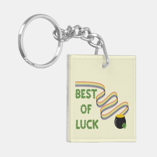 Best of Luck Greeting with Clovers and Rainbow キーホルダー (正面左)