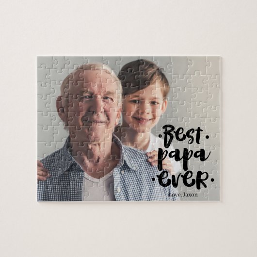 Best Papa Ever Custom Photo Gift From Grandchild ジグソーパズル (横)
