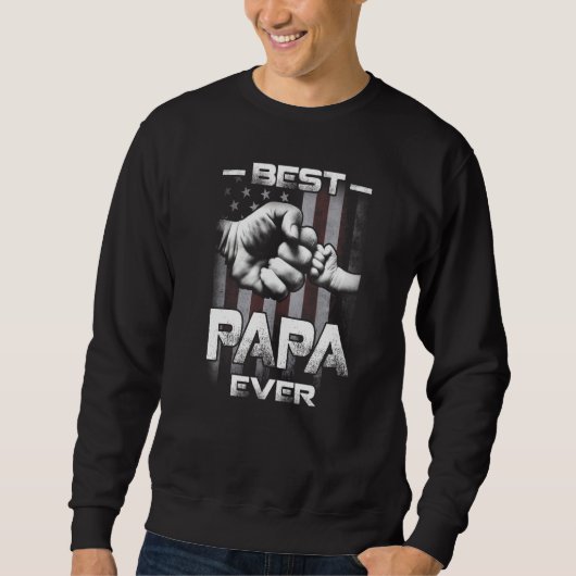 Best Papa Ever Fist bump USA Flag Father's Day スウェットシャツ (正面)