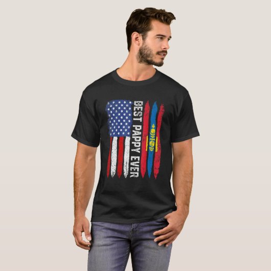 Best Pappy Ever  Father's Day Mongolia Us Flag Ret Tシャツ (正面フル)