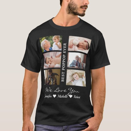 Best Poppop Ever Custom Photos Grandchildren Name Tシャツ (正面)