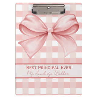 Best Principal Ever Personalized Gingham Bow クリップボード
