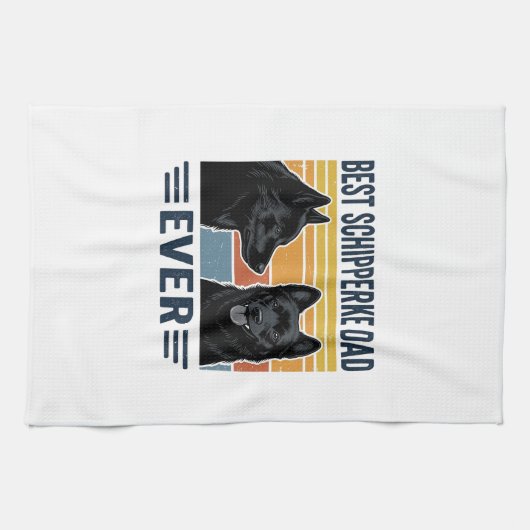 Best Schipperke Dad Ever Retro Dog Vector Design_1 キッチンタオル (横)