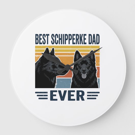 Best Schipperke Dad Ever Retro Dog Vector Design_1 ラージ壁時計 (正面)