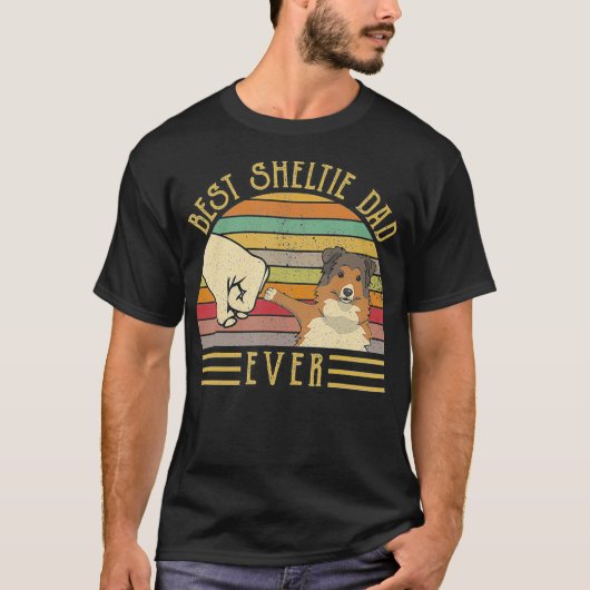 Best Sheltie Dad Ever Retro Vintage Sunset Tシャツ (正面)