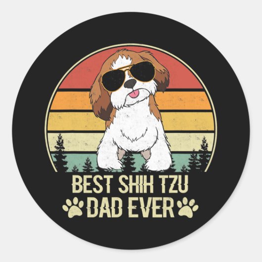 Best Shih Tzu Dad Ever Vintage Retro  ラウンドシール (正面)