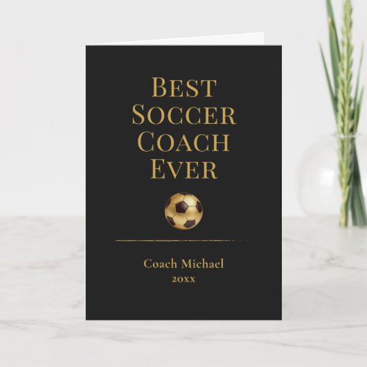Best Soccer Coach Ever Elegant Black Gold Gift サンキューカード (正面)