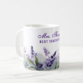Best Teacher Appreciation Lavender Spring Floral コーヒーマグカップ (正面左)