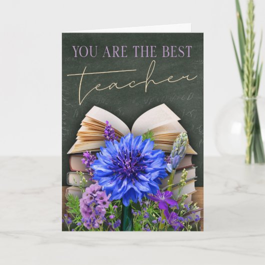 Best Teacher Chalkboard Floral Card カード (正面)