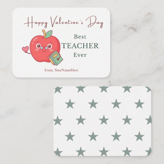 Best Teacher Ever Cute Apple Valentine Card ノートカード (正面/裏面)