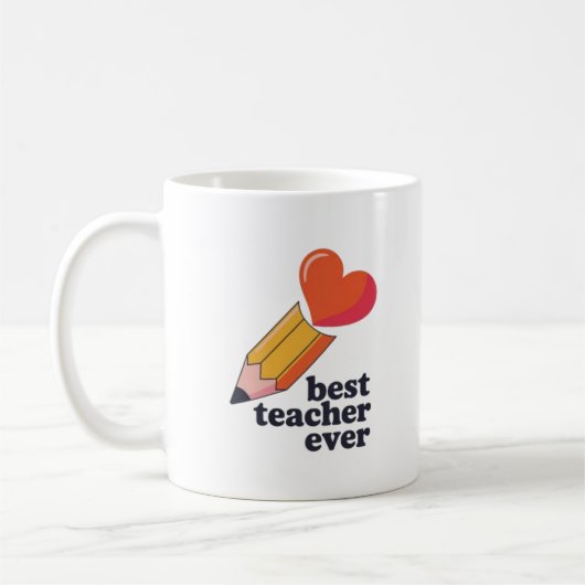 Best Teacher Ever Cute Pencil Heart Coffee Mug Tea コーヒーマグカップ (左)