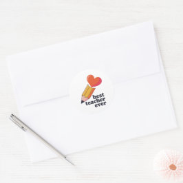 Best Teacher Ever Cute Pencil Heart Sticker Teache ラウンドシール