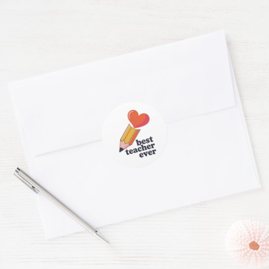 Best Teacher Ever Cute Pencil Heart Sticker Teache ラウンドシール (封筒)