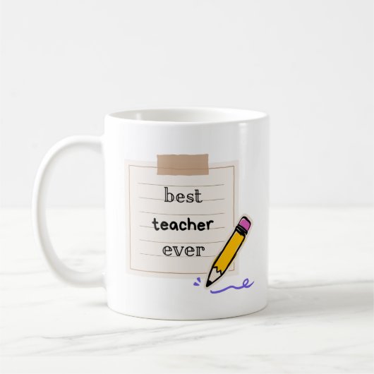 Best Teacher Ever Mug – Cute Pencil Design Gift fo コーヒーマグカップ (左)