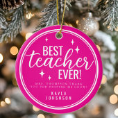 Best Teacher Ever Pink Script Retro セラミックオーナメント