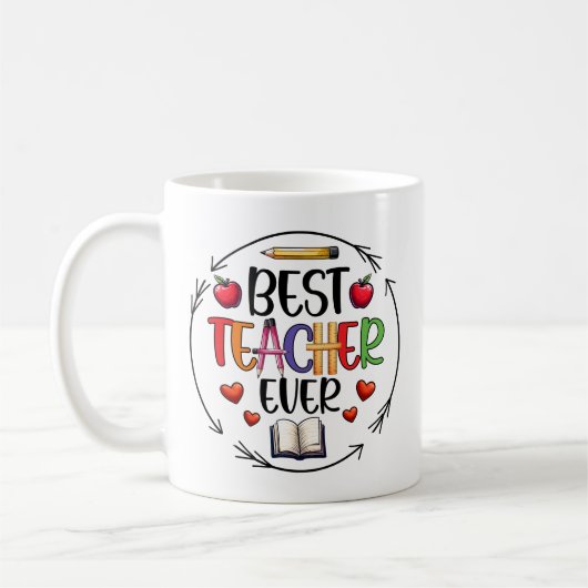 Best Teacher Ever Sticker – Fun Appreciation コーヒーマグカップ (左)
