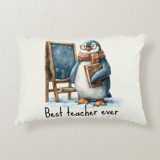 Best Teacher Ever Winter Penguin Design アクセントクッション (正面)