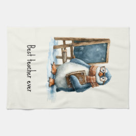 Best Teacher Ever Winter Penguin Design キッチンタオル
