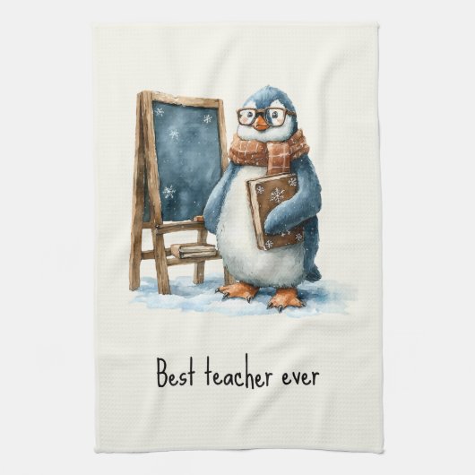 Best Teacher Ever Winter Penguin Design キッチンタオル (縦)