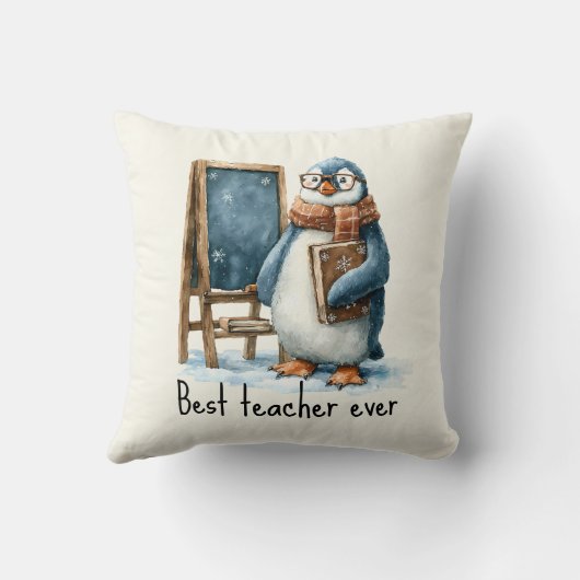 Best Teacher Ever Winter Penguin Design クッション (裏面)