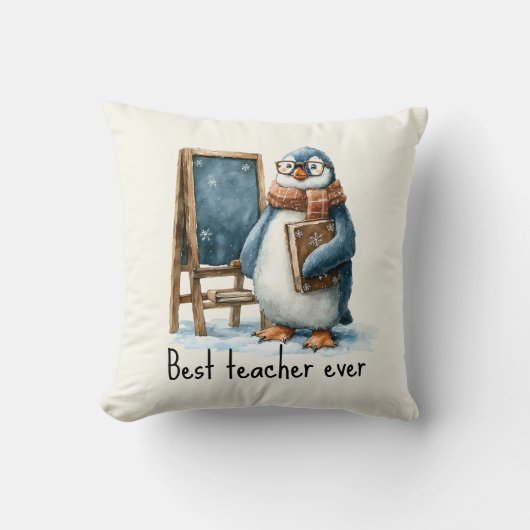 Best Teacher Ever Winter Penguin Design クッション (正面)