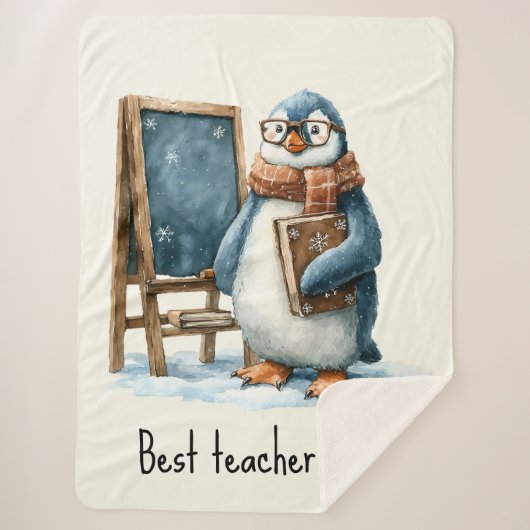 Best Teacher Ever Winter Penguin Design シェルパブランケット (正面)