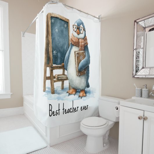 Best Teacher Ever Winter Penguin Design シャワーカーテン (インサイチュ)