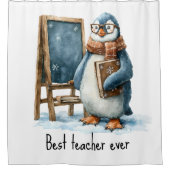 Best Teacher Ever Winter Penguin Design シャワーカーテン (正面)
