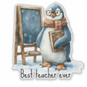 Best Teacher Ever Winter Penguin Design シール (正面)