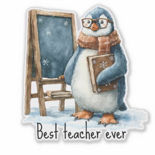 Best Teacher Ever Winter Penguin Design シール (正面)