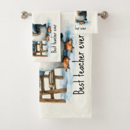 Best Teacher Ever Winter Penguin Design バスタオルセット