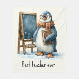 Best Teacher Ever Winter Penguin Design フリースブランケット