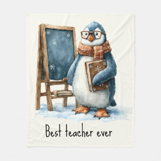 Best Teacher Ever Winter Penguin Design フリースブランケット (正面)