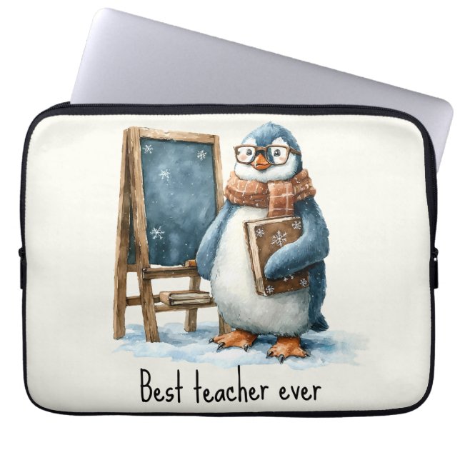 Best Teacher Ever Winter Penguin Design ラップトップスリーブ (正面)