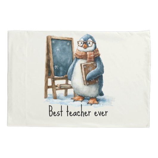 Best Teacher Ever Winter Penguin Design 枕カバー (裏面)