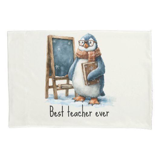 Best Teacher Ever Winter Penguin Design 枕カバー (正面)