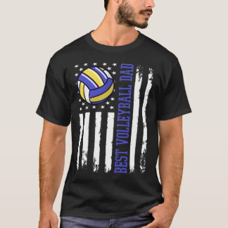 Best Volleyball Dad Volleyball Daddy US Flag Tシャツ