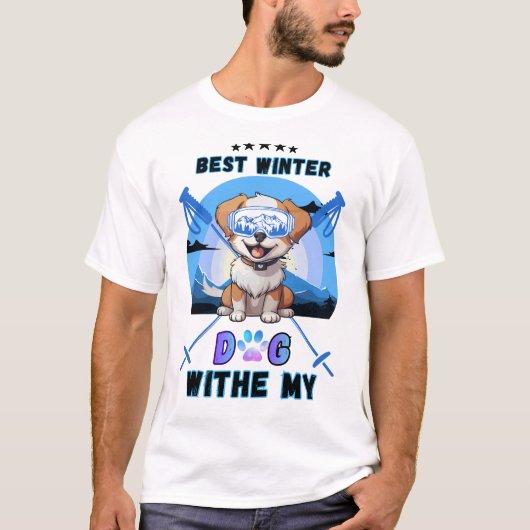 Best-Winter-With My-Dog-Cute Skiing-Puppy-Snowboar Tシャツ (正面)
