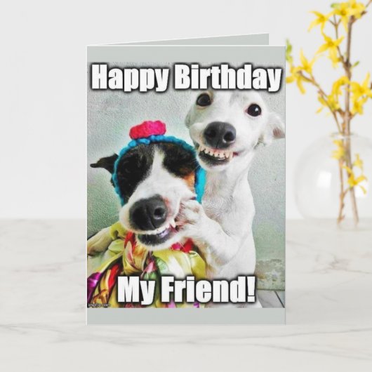 Bestfriend Funny Cute Dog Birthday Card カード (黄色い花)