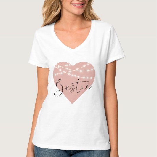 BESTIE BFFバラ金ゴールドハート文字列ライトTシャツ Tシャツ (正面)