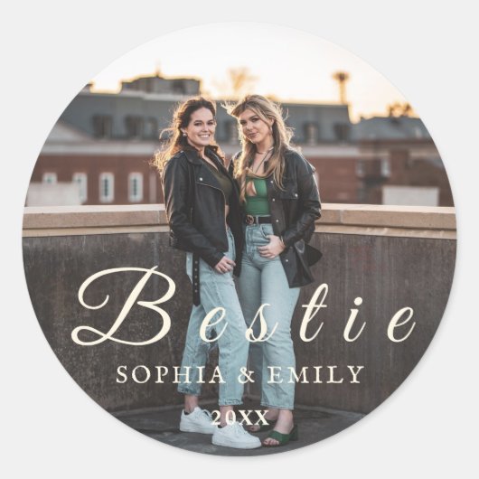 Bestie Collage Sticker – Names & Year Personalized ラウンドシール (正面)