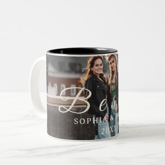 Bestie Photo Collage Mug – Custom Name & Year ツートーンマグカップ (正面左)
