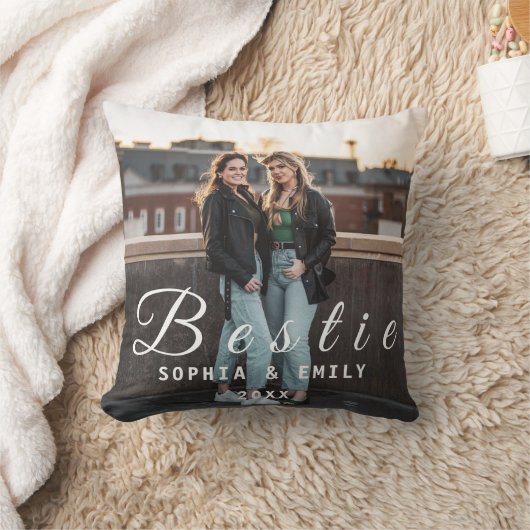 Bestie Photo Collage Pillow – Names & Year Gift クッション (ブランケット)