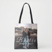 Bestie Photo Collage Tote Bag – Custom Names & Yea トートバッグ (正面)