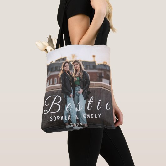 Bestie Photo Collage Tote Bag – Custom Names & Yea トートバッグ (クローズアップ)