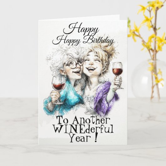 Bestie Wine Birthday  カード (黄色い花)