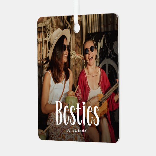 BESTIESのかわいいパーソナライズされたBFFギフト メタルオーナメント (正面左)
