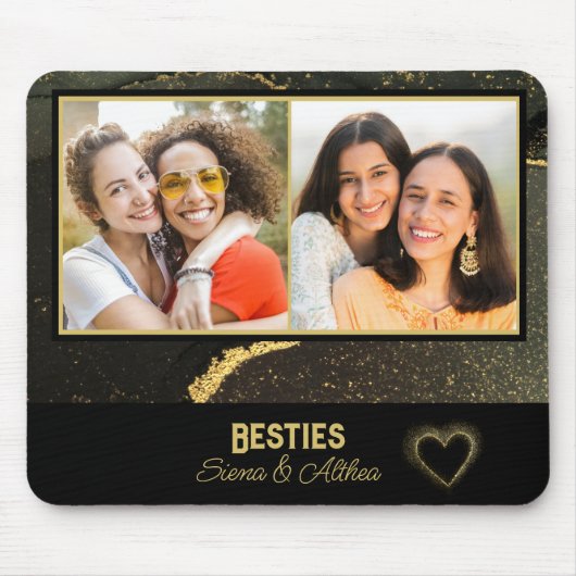 Besties最高の Friend Photoブラックと金ゴールド マウスパッド (正面)